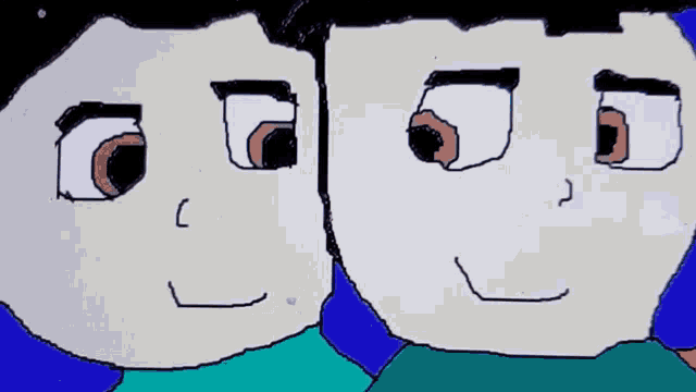 a drawing of two cartoon characters with the letter c on their face