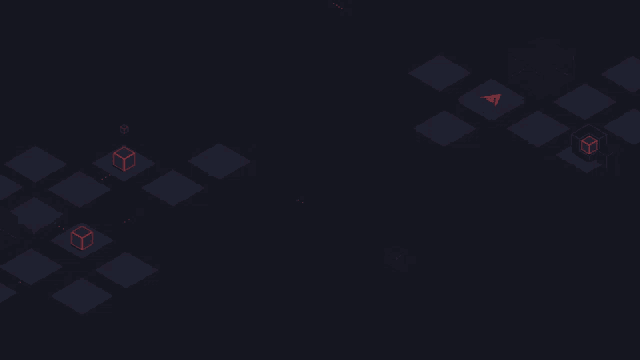 a dark background with red squares and a triangle