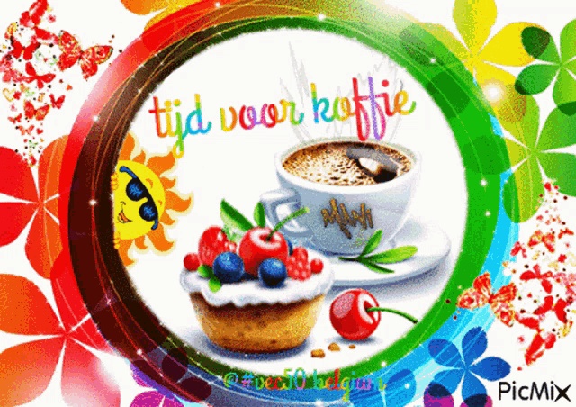 a picture of a cup of coffee with the words tijd voor koffie