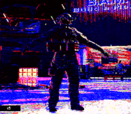a blurry image of a man standing in front of a sign that says ' build a life '