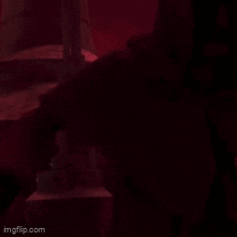 a person is holding a red light saber in the dark .