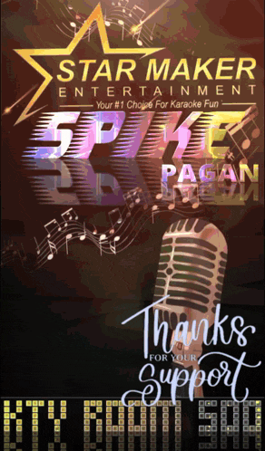a poster for star maker entertainment shows a microphone and music notes