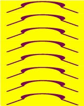 a yellow background with a row of purple lines on it .