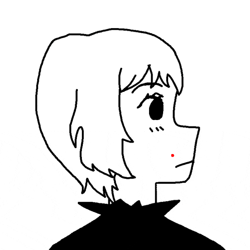 a black and white drawing of a girl with blood on her face