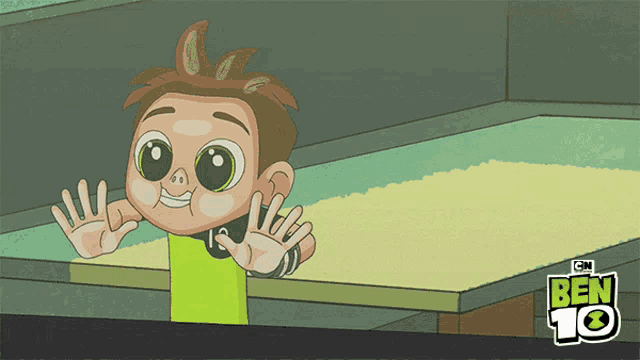 a cartoon of a boy with ben 10 written on the bottom right