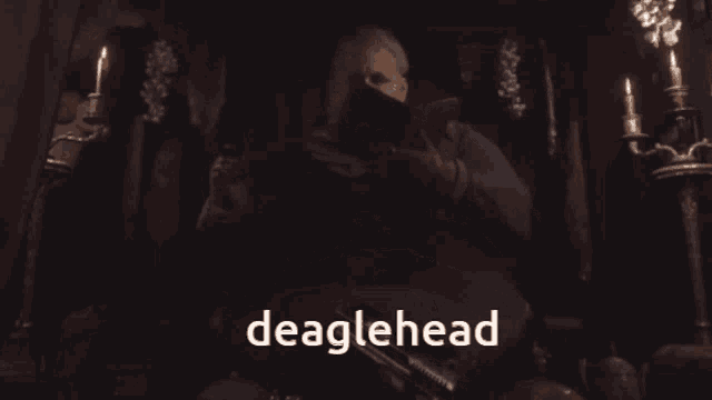 a man sitting in a chair reading a book with the word deaglehead on the bottom