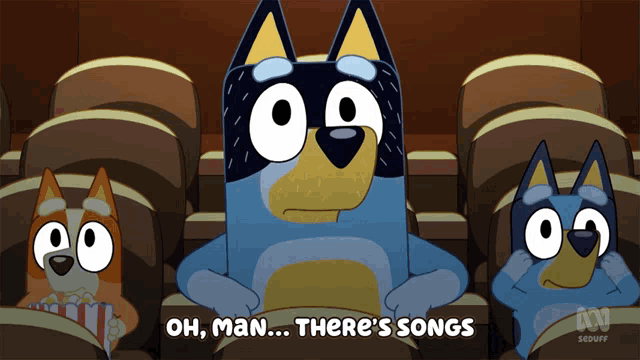 a cartoon says oh man there 's songs on the bottom right