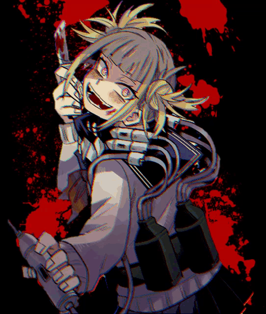 a drawing of a girl holding a knife and a gun