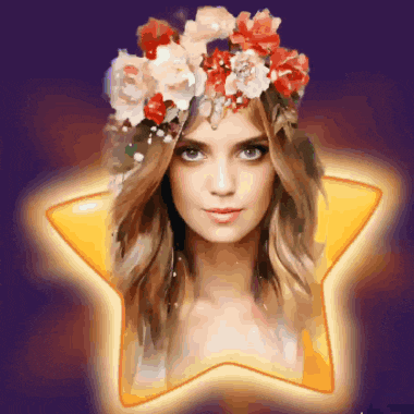 a woman with a flower crown on her head is in a star