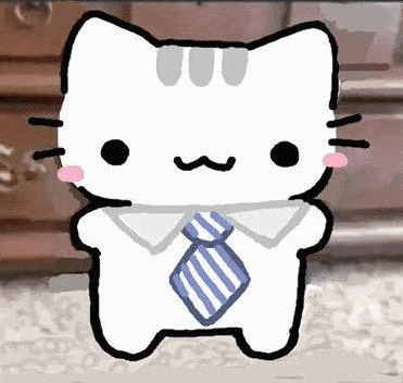 a drawing of a cat wearing a striped tie and a white shirt .