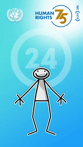 a stick figure is standing in front of a blue background that says human rights