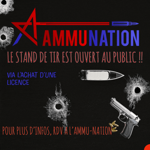 an advertisement for ammunition with bullet holes and a gun on a black background
