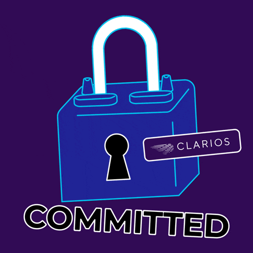 a blue padlock with a keyhole and the words committed below it