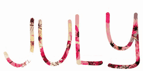 the word july is written with a picture of a beach behind it