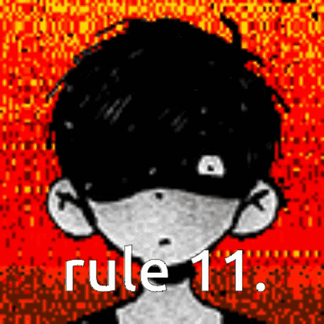 a black and white drawing of a boy with a mask on his face and the words rule 11 .
