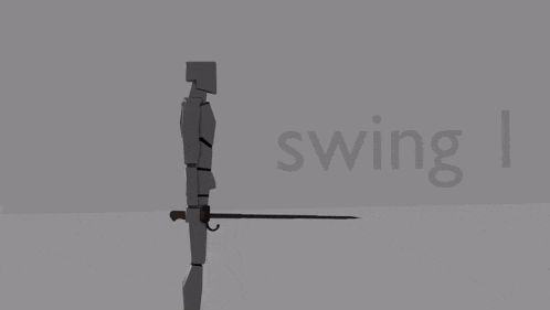 a drawing of a man swinging a sword with the words swing 2 behind him