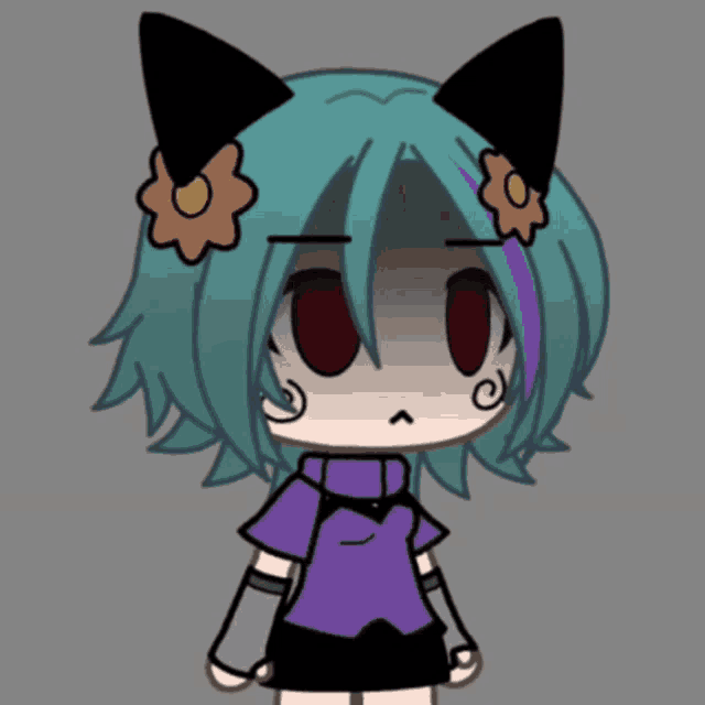 a cartoon character with green hair and black ears