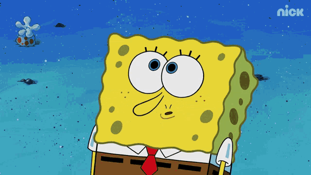 a cartoon of spongebob with the nick logo on the bottom