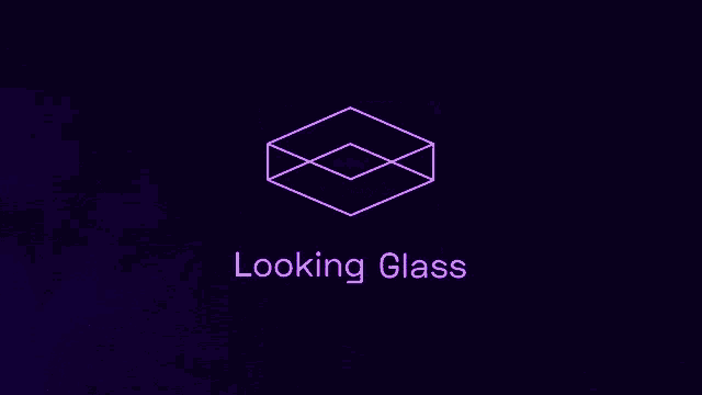 a logo for looking glass is displayed on a dark blue background
