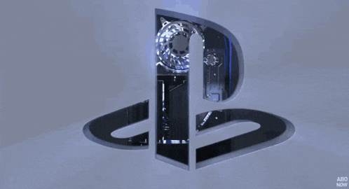 a playstation logo is displayed on a gray background
