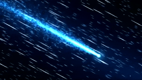 a blue comet is flying through a dark night sky