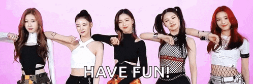 a group of girls are standing next to each other with the words have fun written on the bottom .