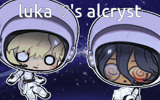 a cartoon of two astronauts with luka 's aleryst written on the bottom
