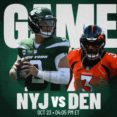 a poster for a game between the new york jets and the broncos