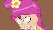a cartoon girl with a flower in her hair has the word must written below her