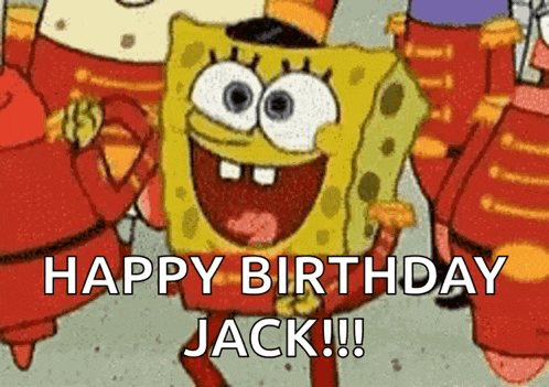 a cartoon of spongebob says happy birthday jack