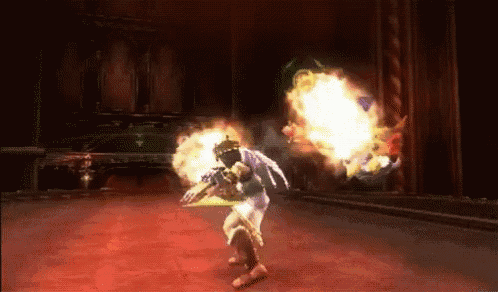 a video game character with a crown on his head is surrounded by fire