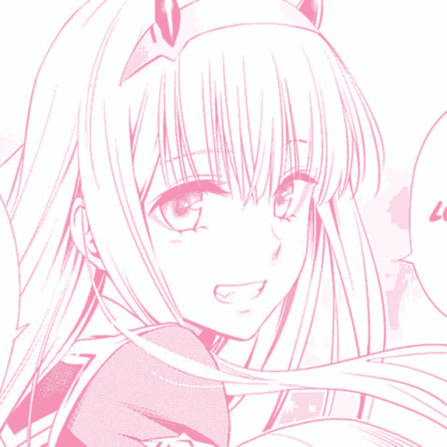 a pink and white drawing of a girl with horns