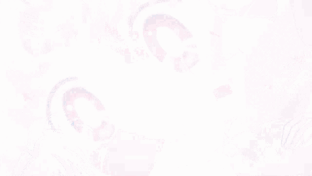 a close up of a pink haired anime character with red eyes