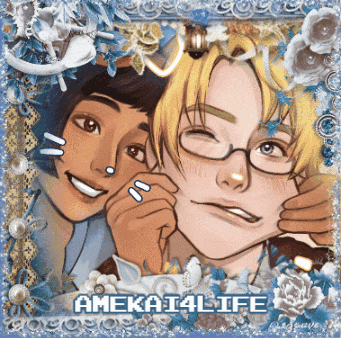a picture of two anime characters with the name amekai4life on the bottom right