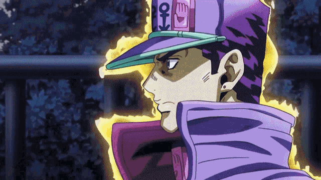 a close up of a cartoon character wearing a hat with a hand on it