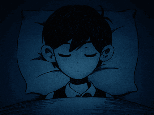 a drawing of a boy sleeping in a dark room