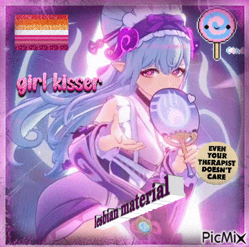 a picture of a girl with a lollipop and the words " girl kisser "
