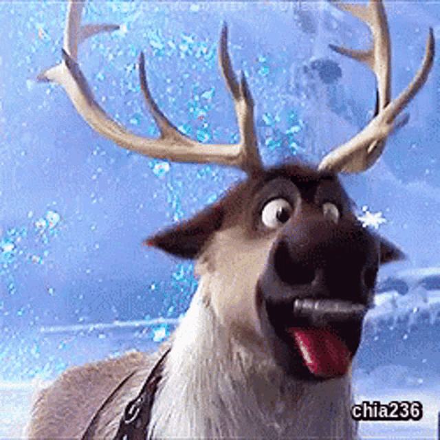 a cartoon reindeer sticking its tongue out with the username chia236 below it