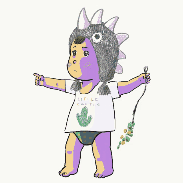a drawing of a little girl wearing a little cactus shirt