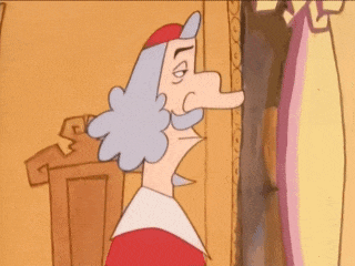 a cartoon of a man with a long nose looking at himself in a mirror .