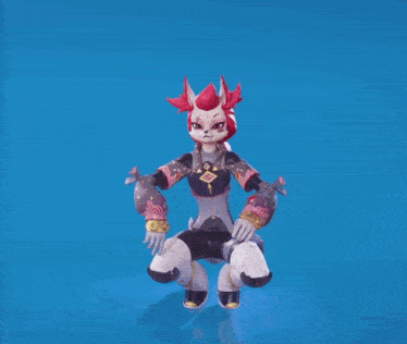 a cartoon character with pink hair and white pants