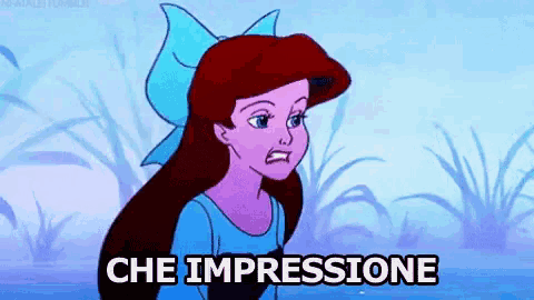 a cartoon of a little mermaid with the words che impressione written on the bottom .