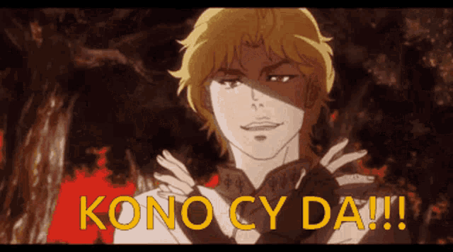 a picture of dio from jojo 's bizarre adventure says kono cy da !!
