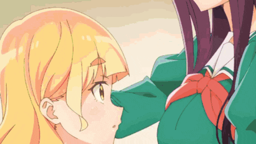 two anime girls are touching each other 's noses
