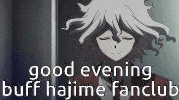 a picture of a anime character with the words good evening buff hajime fanclub on the bottom