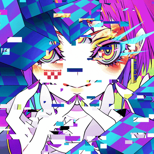 a colorful drawing of a girl with the word hadeshika on the bottom right