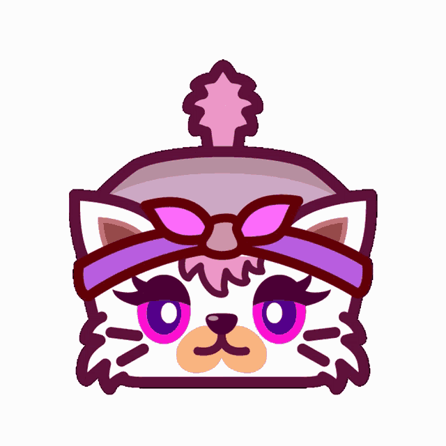 a cat wearing a purple headband with a pink bow