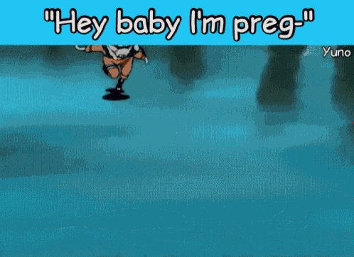 a cartoon of naruto running with the words " hey baby i 'm preg "