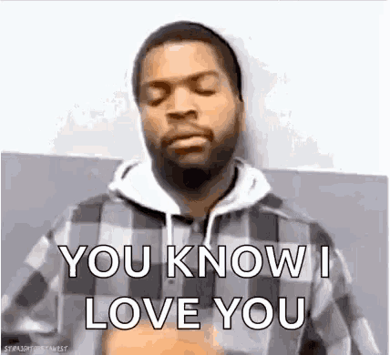 ice cube is wearing a plaid hoodie and saying `` you know i love you '' .