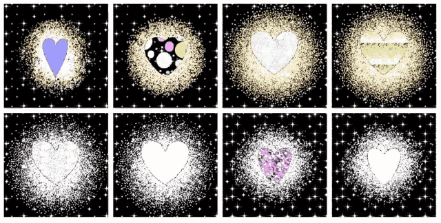 a collage of images with hearts on a black background